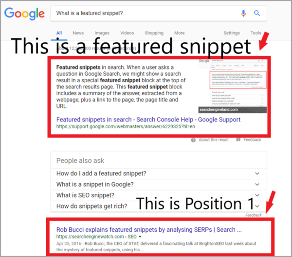 Featured snippets in Google search