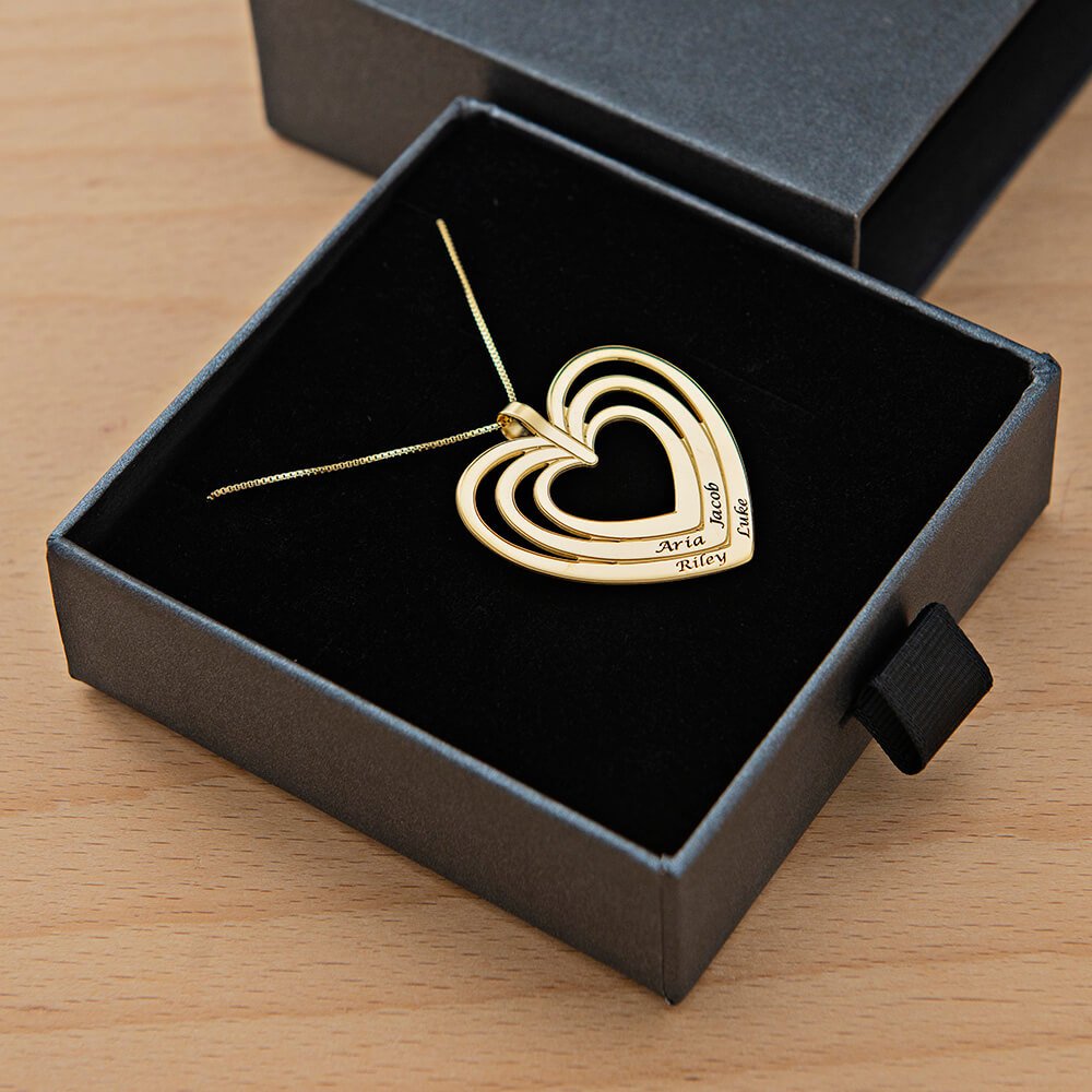 Engraved Family Heart Necklace in 18K Gold Plating